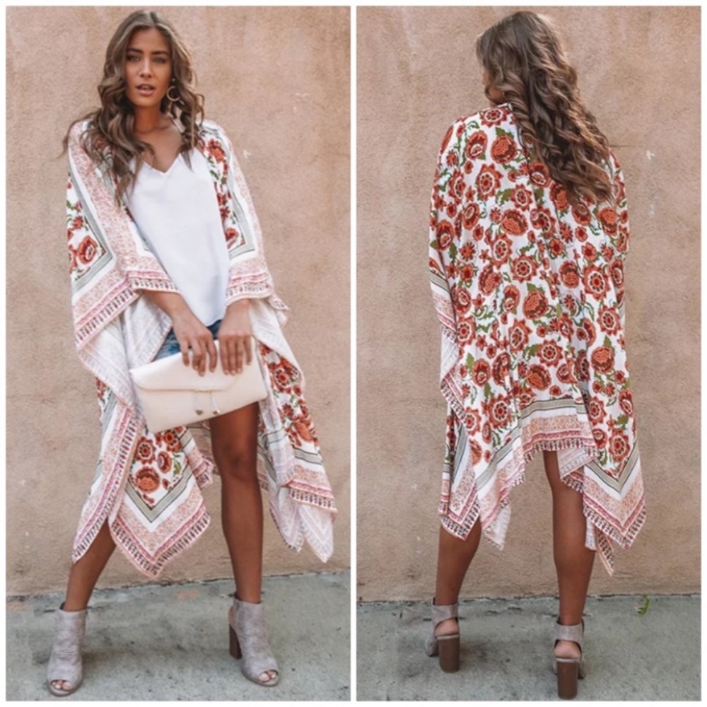 SOLD OUT CLEARANCE Boho Floral Open Kimono Coverup Wrap One Size - Picture 1 of 8